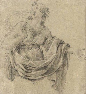 Simon Vouet - A woman looking up to the left, three-quarter-length