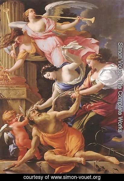 Simon Vouet - Saturn, Conquered by Amor, Venus and Hope 1645-46