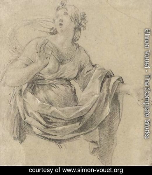 Simon Vouet - A woman looking up to the left, three-quarter-length